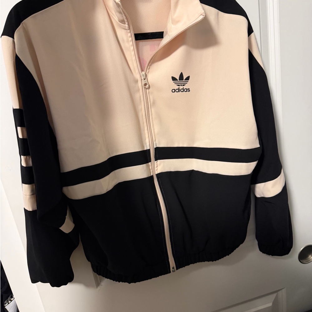 Adidas Women's Black and Cream Bomber Jacket